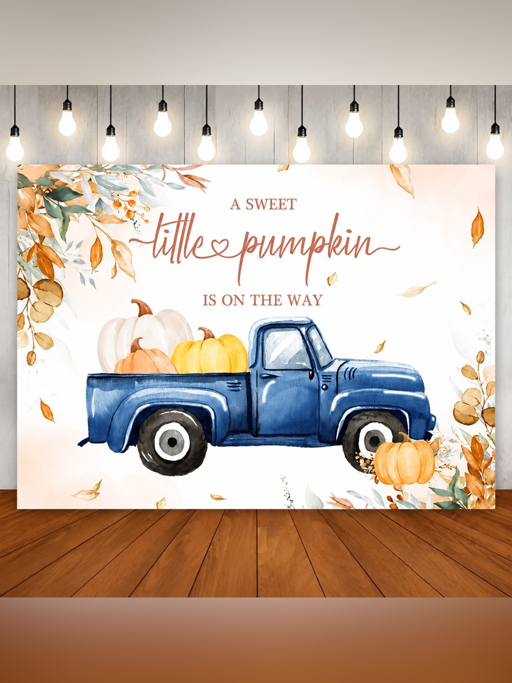 Little Pumpkin Baby Shower Backdrop – Blue Truck Fall Theme 7x5ft